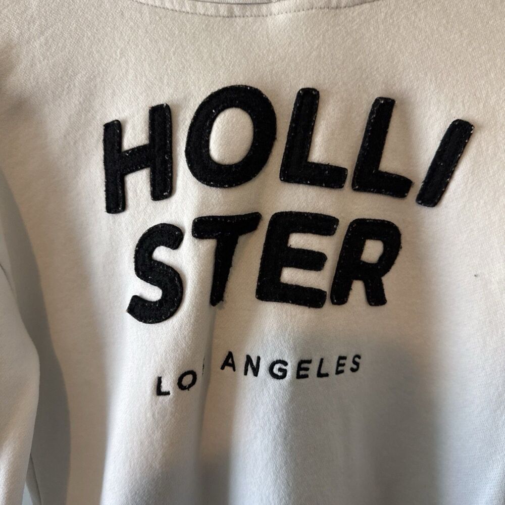 Hollister California Logo Hoodie Sweatshirt White/Navy Medium Y2K Retro - Picture 3 of 9